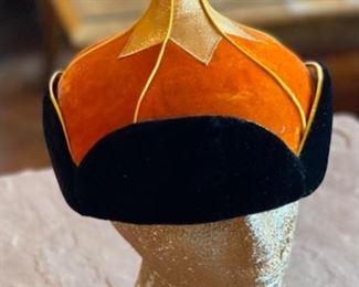 Mongolian Traditional Hat Black/Orange/Gold   Headdress  #9	9x8x8in	HxWxD
