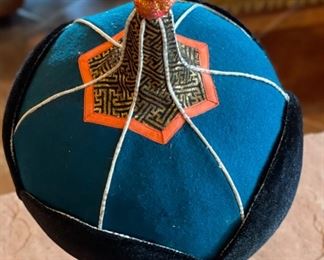 Mongolian Traditional Hat Black/Teal/Silver   Headdress  #10	9x7.5x7.5in	HxWxD
