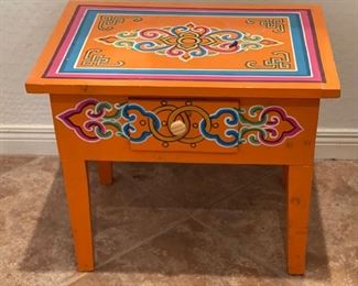 Orange hand Painted Accent Table Lg	17x22x16in	HxWxD
