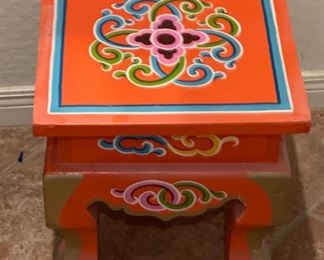 Orange hand Painted Accent Table Sm	15x14.75x14.75in	HxWxD
