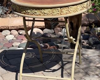 Vintage Punched Metal Folding Bistro Set Table  2 Chairs	29x26	
