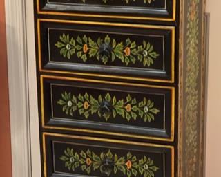 7 Drawer Hand Painted Slender Cabinet	49x16x13.5in	HxWxD

