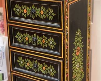 7 Drawer Hand Painted Slender Cabinet	49x16x13.5in	HxWxD
