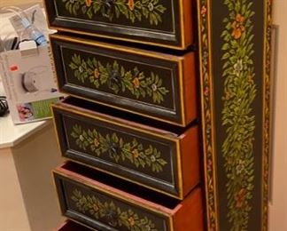 7 Drawer Hand Painted Slender Cabinet	49x16x13.5in	HxWxD
