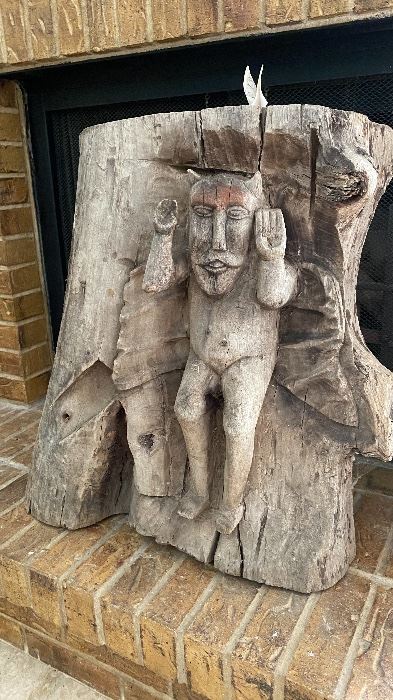 Primitive carving arc angel from French farm house 18th century 