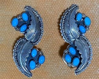 Pierced sterling and turquoise large 1.5”