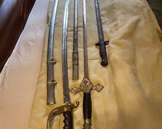 Civil War officer’s sword remake ( though still very collectible and desirable), Knights of Columbus sword, bayonet with “1907”