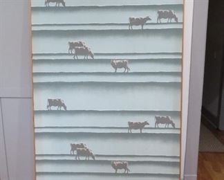 One of several massive (79" in height and 53" wide) framed original textile piece designed and produced by San Antonio artist Brad Braune (d. 2019) 