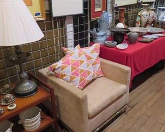 Beautiful modernist chrome upholstered club chair