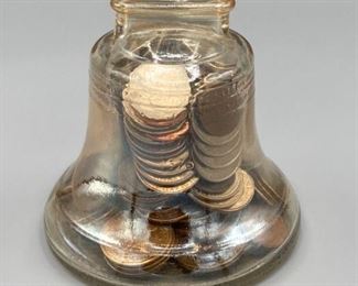 1776-1976 Anchor Hocking Liberty Bell Bank Filled with Coins