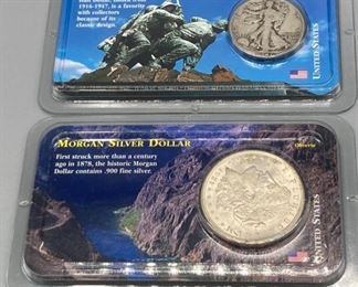 1921 Morgan Silver Dollar 1942 Liberty Walking Half Dollar