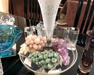 Beautiful crystal epergne with stone grapes!