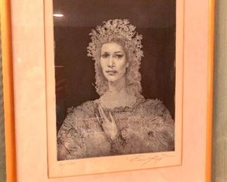 Ernst Fuchs, Austrian artist, dry point etching, 64/150, 12x15.5” plus framing. 