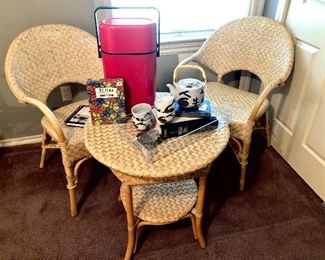 Vintage wicker rattan 3 piece set