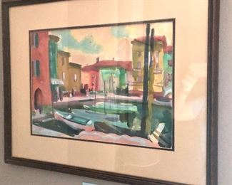 Rudolf Dimai, Italian fishing dock, MCM, 11.5x16”.