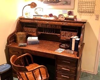 One of two roll top desks, nice oak.