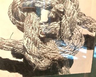Jim Malone, drawing of a nautical knot, 10x11” plus framing. 