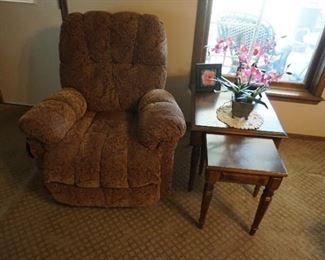 recliner, side tables