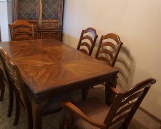 table and chairs, china cabinet