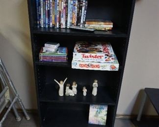 books case, games, videos, Willow Tree angels
