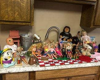 Barbie and Ken,  other fashion dolls, decor, Furby, stuffed animals