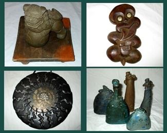 Foo Dog on Stand, Wooden Whimsical Creature, Hanging Pottery Art and Small Cool Pottery Pieces 