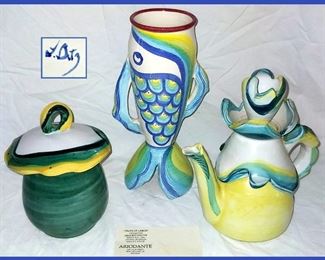 Fun Colorful Art Pottery; Signed Leslie Betz, Recognized Art Potter 