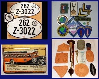 German License Plates, Medals and US Army Patches, BMW Patches, Shortline Bus Ephemeral Piece, Clay Molds, De Laval Thermometer and More  