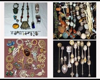  Sterling and Vintage Costume Jewelry and Spoon Collection 