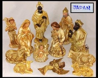 Vintage Nativity Set Marked Japan; Joseph needs mending otherwise the Set is in Very Good Condition 