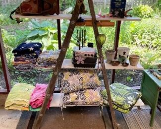 Antique seed spreader
Repurposed shelving 