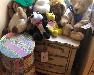 French Provincial Nightstand, Stuffed Animals, Vermont Teddy Bear