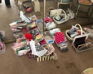 Lots of Craft Items - Crochet, Knitting, Sewing, Orphan Quilt Blocks, Vintage Fabric, silk flowers