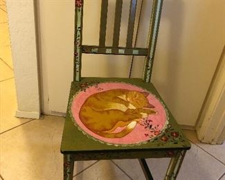 Folk Art Chair by Tjanya Aguirre - Check out the mouse underneath the seat!