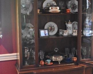Lovely China Cupboard with Double Doors and 3 large Drawers filled with Silver, Crystal, China and more!