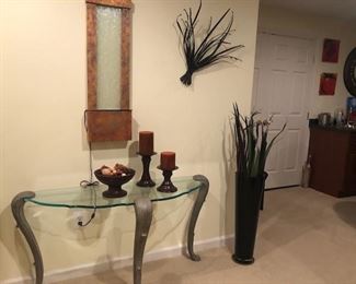 Wall fountain, glass table, decor