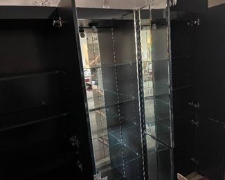 2 Front Mirror China Cabinets with Glass Show Case in Middle Set