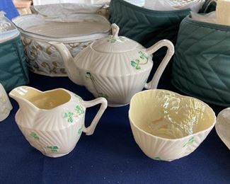 Belleek Teapot, Creamer, Sugar