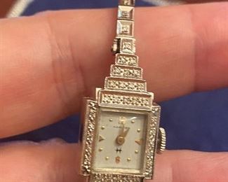 14k gold & diamonds ladies Hamilton watch