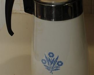 Vintage Corning Ware Coffee Tea Pot Kettle w/ Lid Basket Blue Cornflower 9 Cup