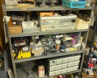 Tools, hardware, shelving, vintage flashlights