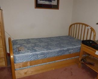 Matching twin bed with trundle & 2 nice mattresses