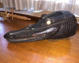 Wood carved gator head