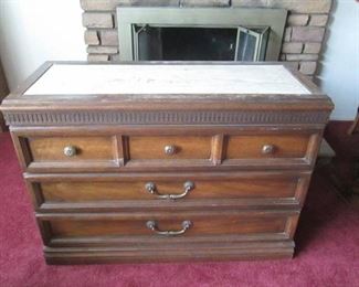 Ornate Solid Wood with Marble Inlay Top 5-Drawer Dresser