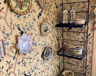 iron bakers rack, collection of Italian pottery