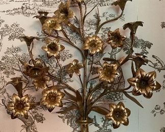 Pair of gold floral sconces