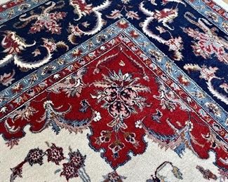 Hand knotted wool 12’ 8” x 9’ 2” cream navy red 