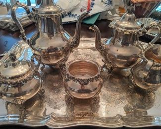 Sterling silver coffee set. The tray is not sterling.