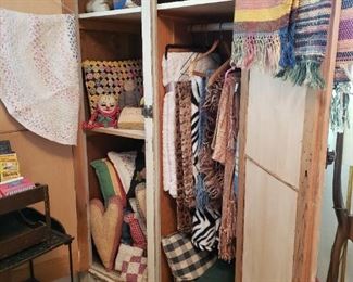 Throws and other linens. Wonderful Vintage Armoire.