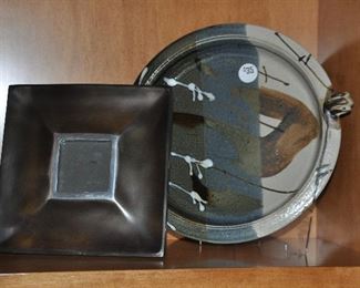 Metal Square Mirror and a Handled Ceramic Plate